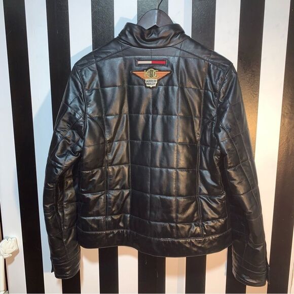 Customized LADIES OF HARLEY Vintage 90s Tommy Hilfiger Quilted Leather Jacket - Picture 2 of 16